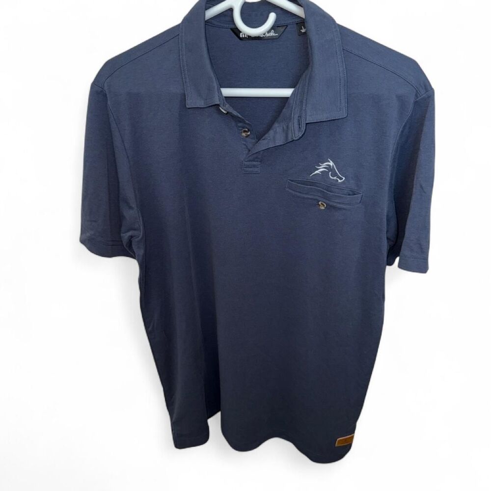 TravisMathew Men's Navy Blue Performance Golf Polo Shirt Short Sleeve Patch Logo